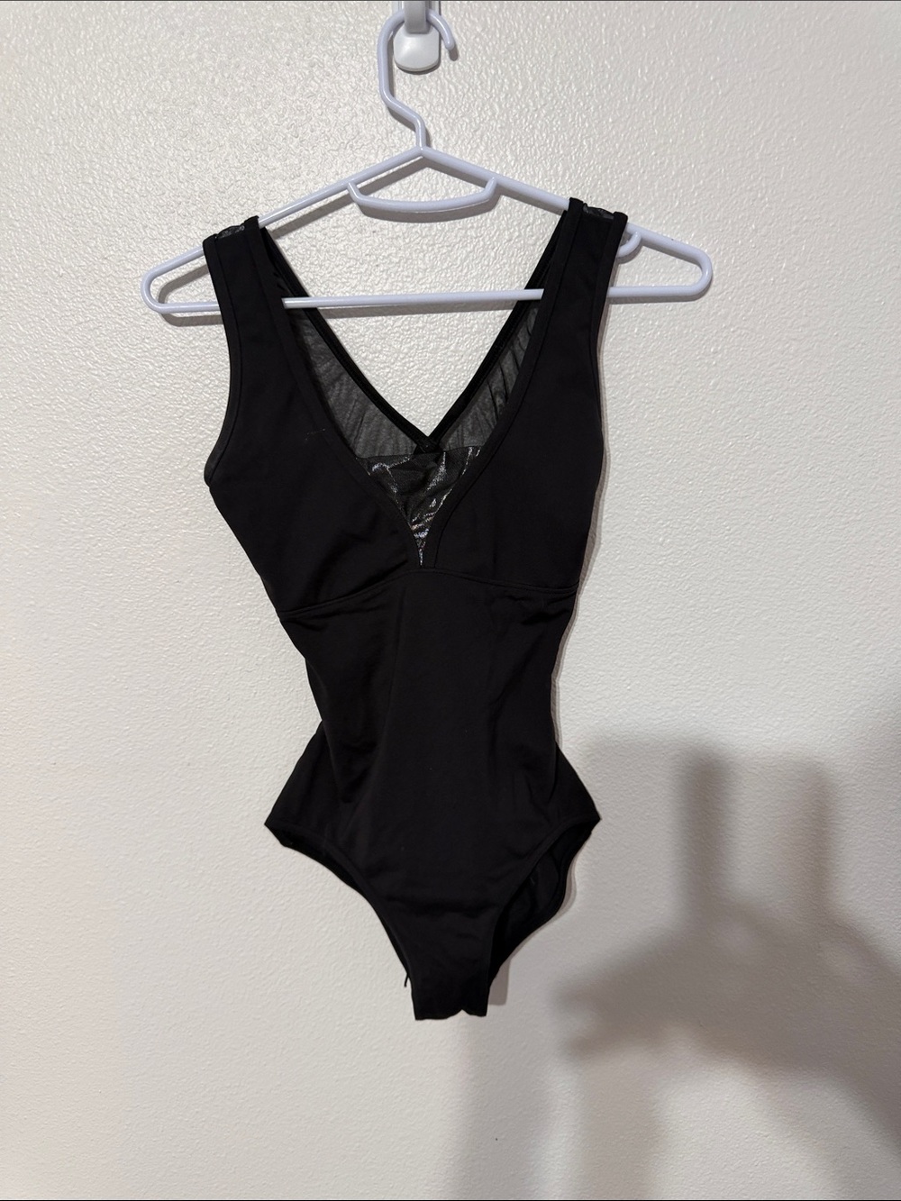 Capezio Black V-Neck Mesh-Panel Dance Bodysuit